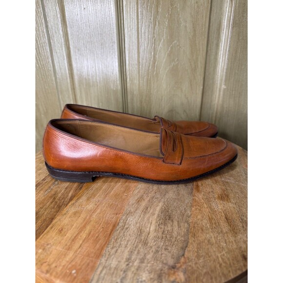 Womens Brown Leather Moc Toe Slip-On Penny Loafer Flats Size 9.5 AAA - Picture 4 of 8